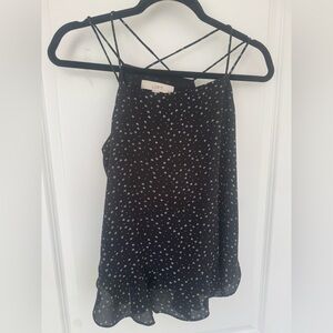 Black Tank with White Floral Print and Crisscross Straps